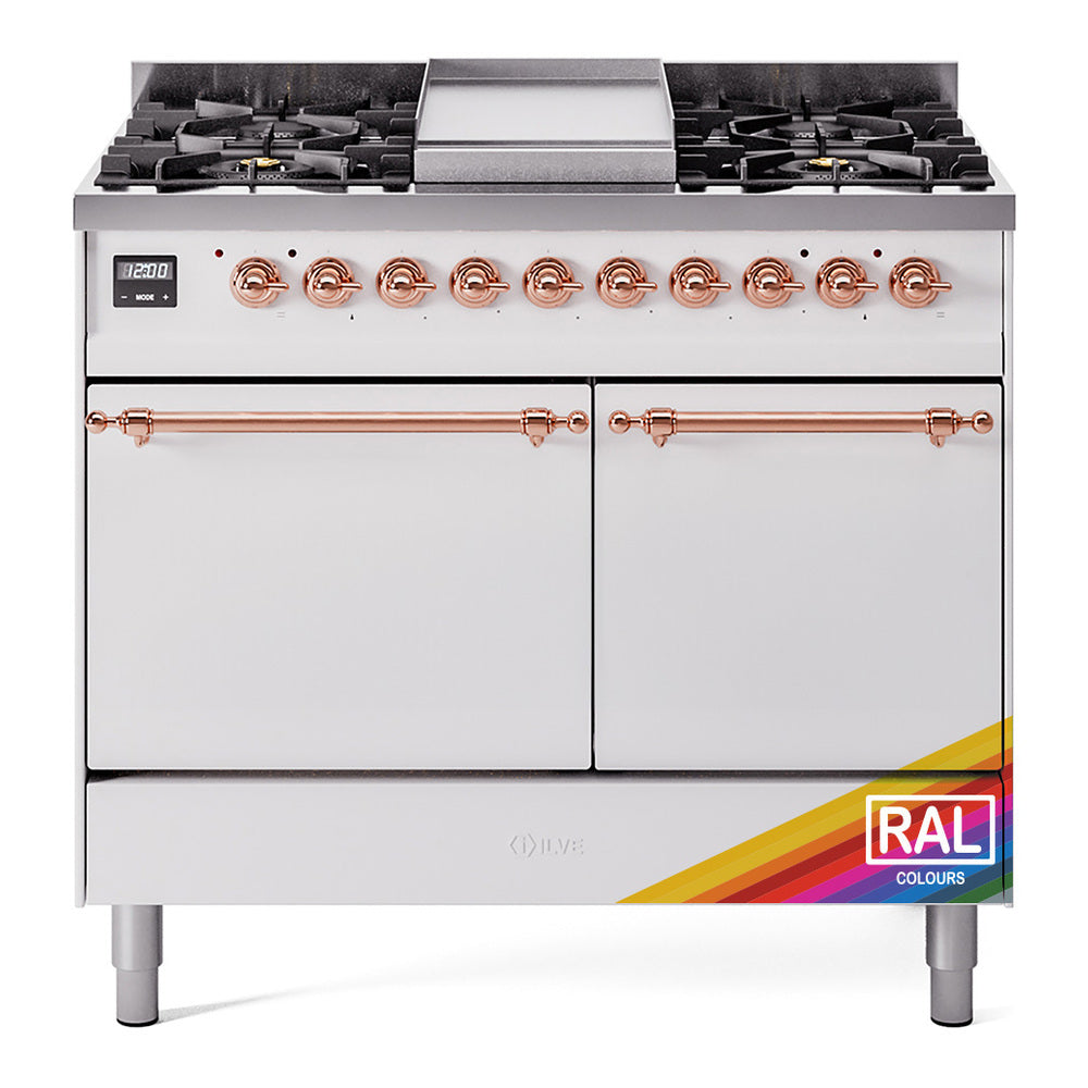 ILVE Nostalgie II 40" Dual Fuel Range with 6 Sealed Burners + Griddle Solid Door UPD40FQNMP