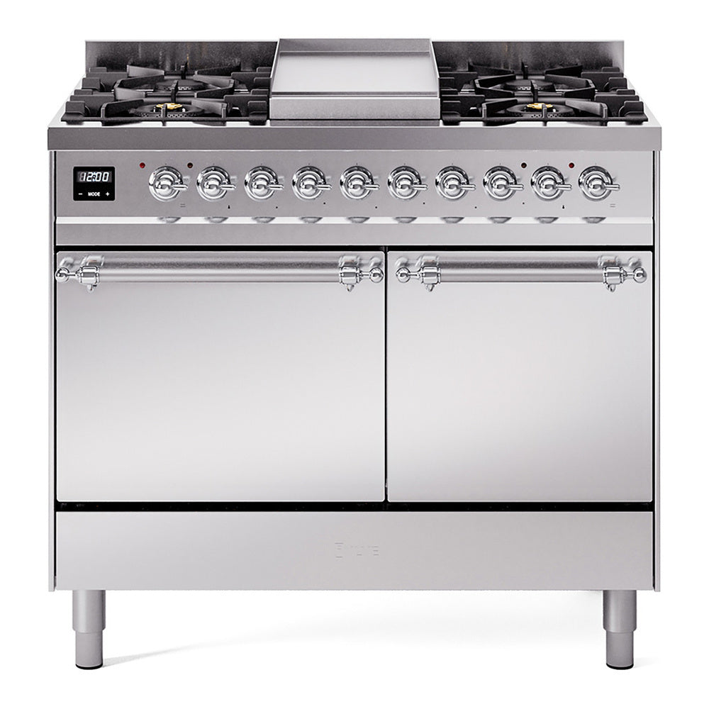 ILVE Nostalgie II 40" Dual Fuel Range with 6 Sealed Burners + Griddle Solid Door UPD40FQNMP
