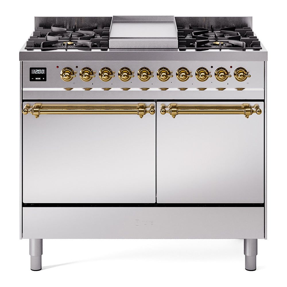 ILVE Nostalgie II 40" Dual Fuel Range with 6 Sealed Burners + Griddle Solid Door UPD40FQNMP