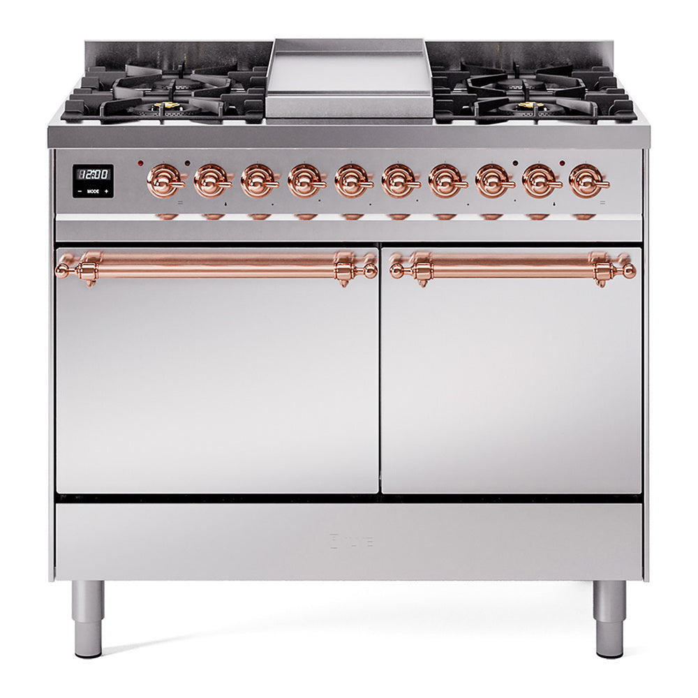 ILVE Nostalgie II 40" Dual Fuel Range with 6 Sealed Burners + Griddle Solid Door UPD40FQNMP