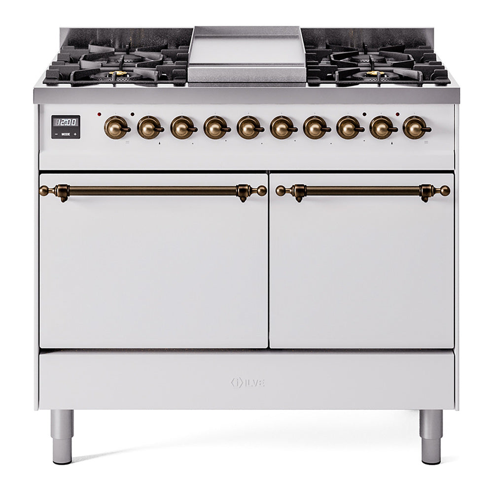 ILVE Nostalgie II 40" Dual Fuel Range with 6 Sealed Burners + Griddle Solid Door UPD40FQNMP