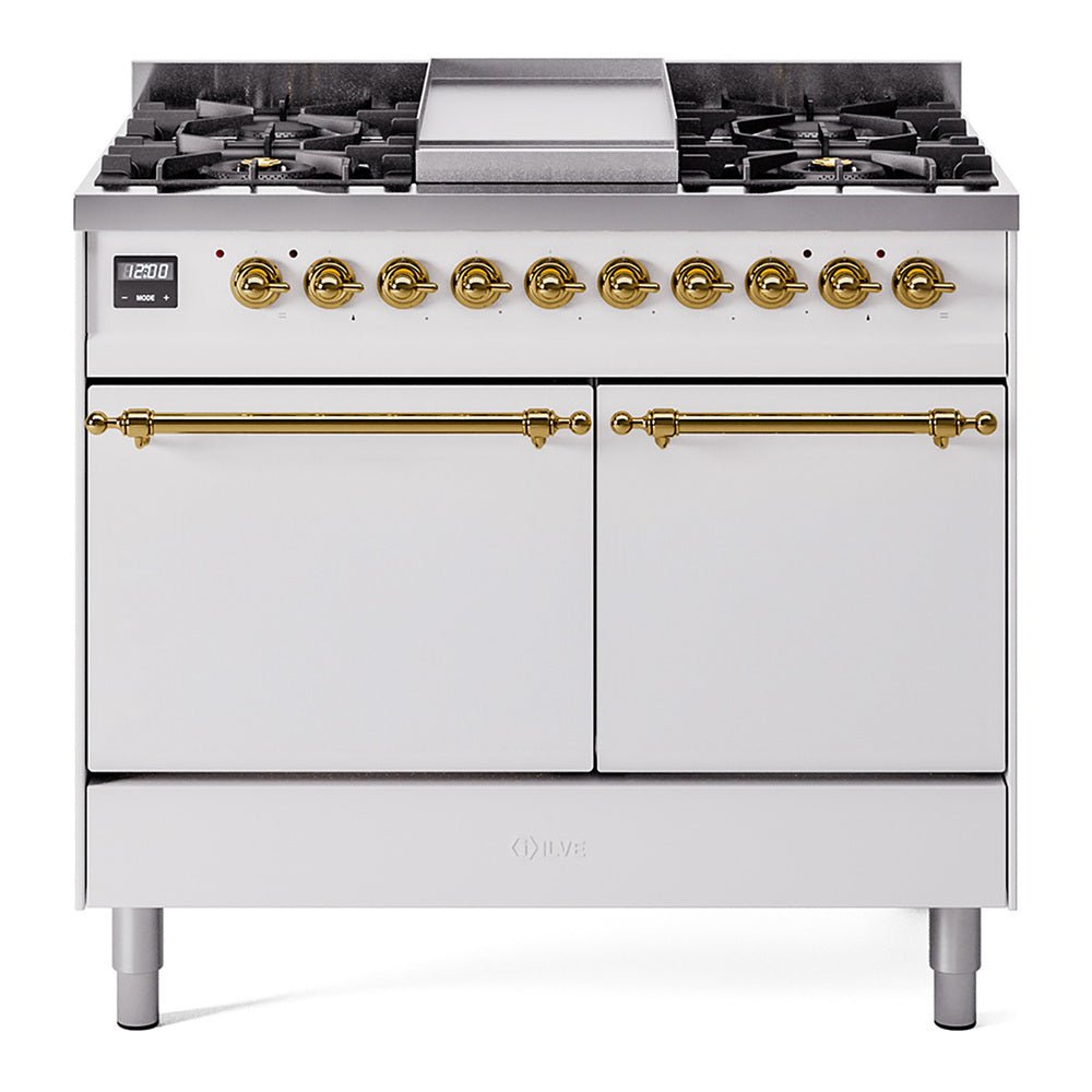 ILVE Nostalgie II 40" Dual Fuel Range with 6 Sealed Burners + Griddle Solid Door UPD40FQNMP