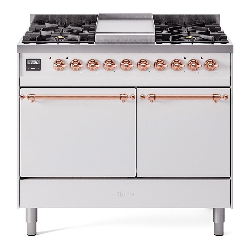 ILVE Nostalgie II 40" Dual Fuel Range with 6 Sealed Burners + Griddle Solid Door UPD40FQNMP