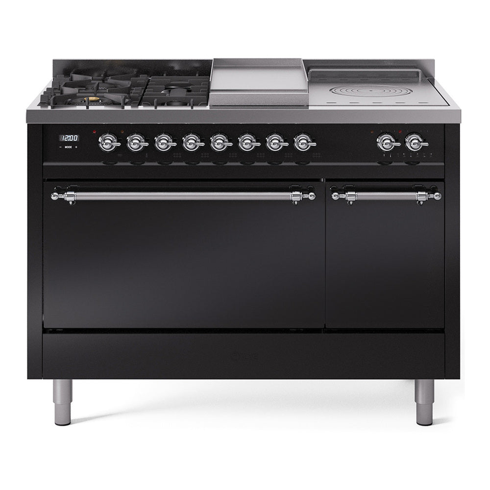 ILVE Nostalgie II 48" Dual Fuel Range with 5 Sealed Burners + Griddle + French Top Solid Door UP48FSQNMP