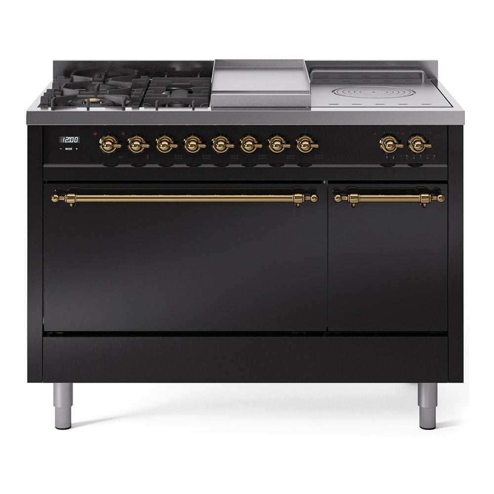 ILVE Nostalgie II 48" Dual Fuel Range with 5 Sealed Burners + Griddle + French Top Solid Door UP48FSQNMP