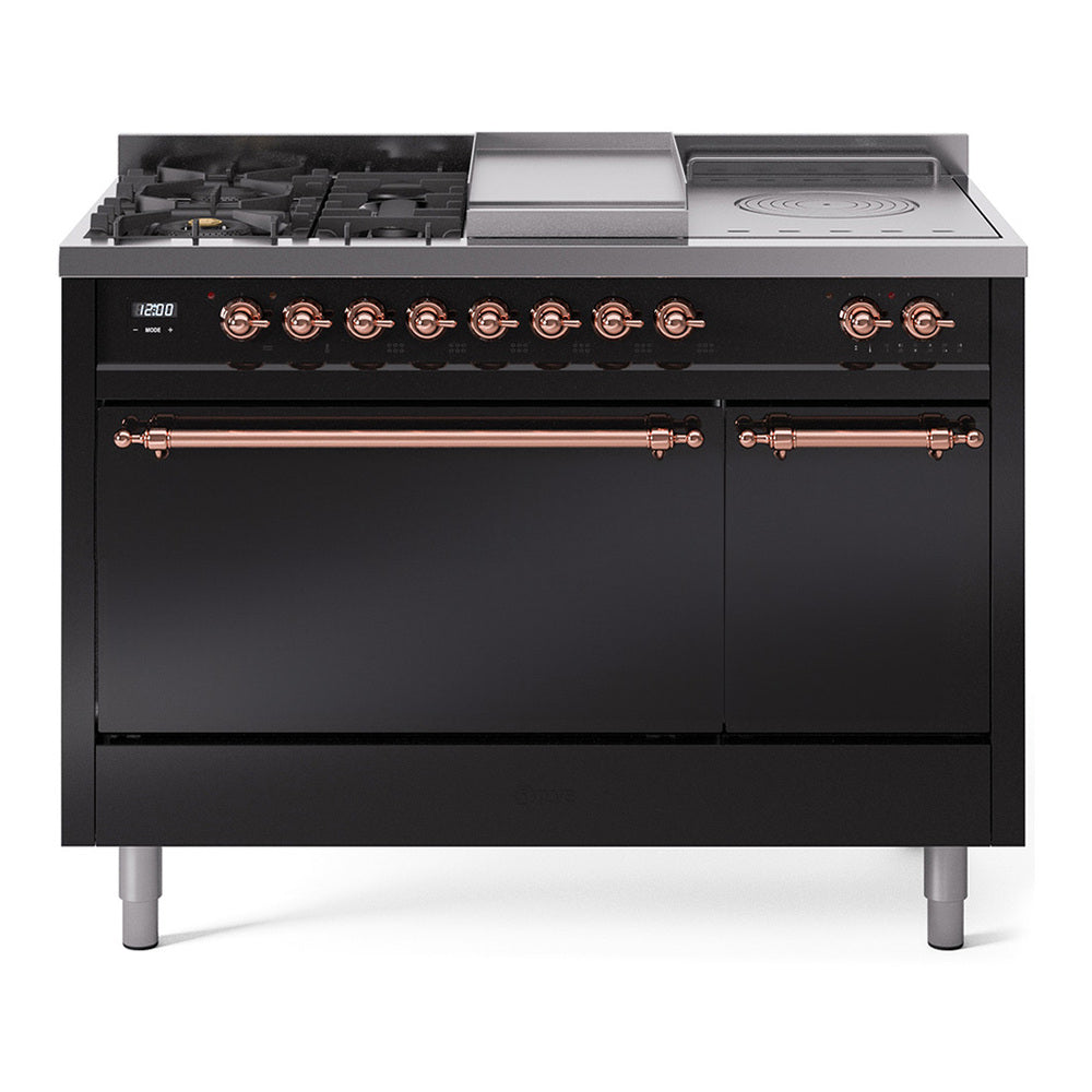 ILVE Nostalgie II 48" Dual Fuel Range with 5 Sealed Burners + Griddle + French Top Solid Door UP48FSQNMP