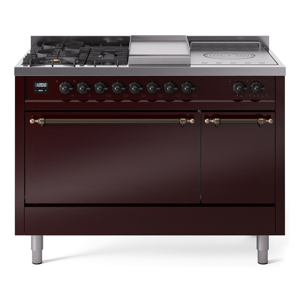 ILVE Nostalgie II 48" Dual Fuel Range with 5 Sealed Burners + Griddle + French Top Solid Door UP48FSQNMP