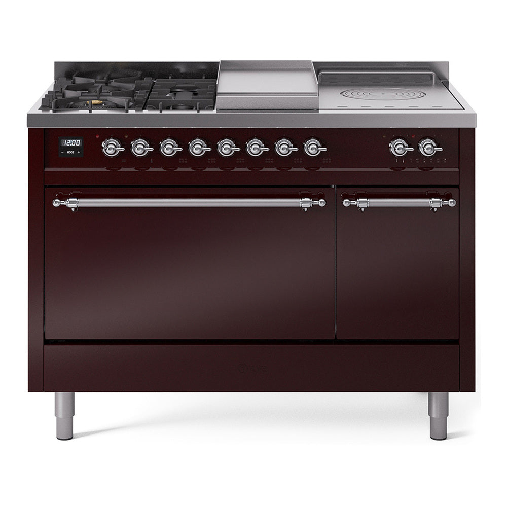 ILVE Nostalgie II 48" Dual Fuel Range with 5 Sealed Burners + Griddle + French Top Solid Door UP48FSQNMP