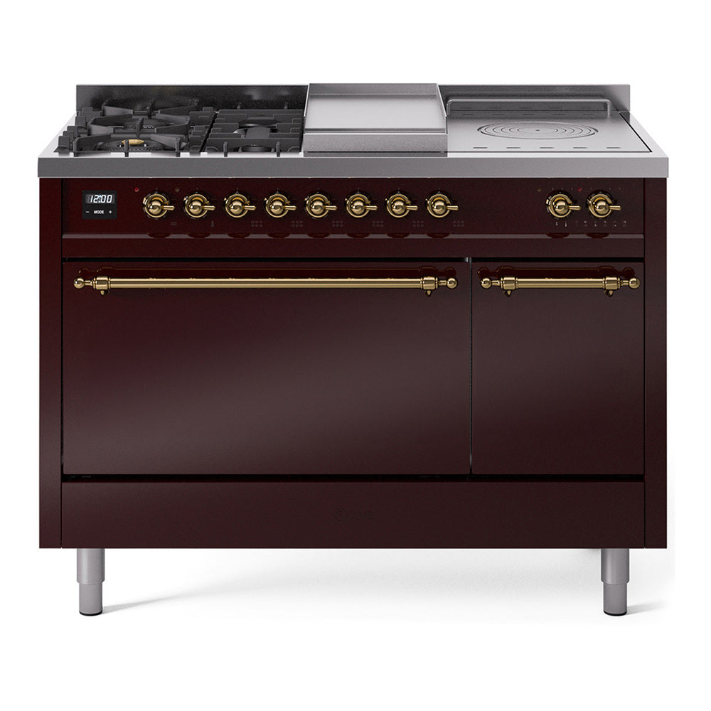 ILVE Nostalgie II 48" Dual Fuel Range with 5 Sealed Burners + Griddle + French Top Solid Door UP48FSQNMP