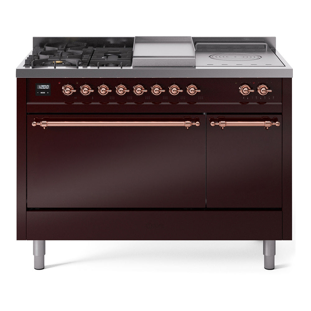 ILVE Nostalgie II 48" Dual Fuel Range with 5 Sealed Burners + Griddle + French Top Solid Door UP48FSQNMP