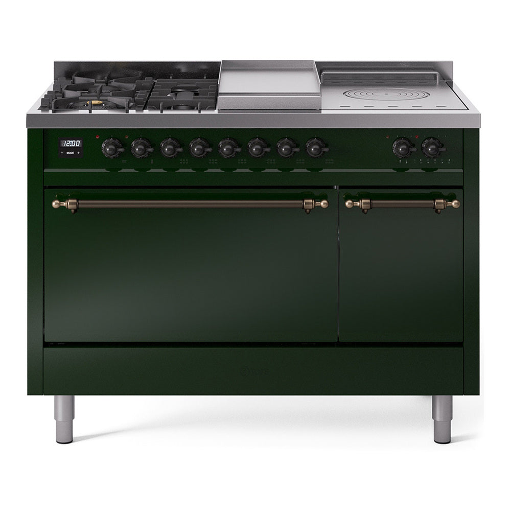ILVE Nostalgie II 48" Dual Fuel Range with 5 Sealed Burners + Griddle + French Top Solid Door UP48FSQNMP
