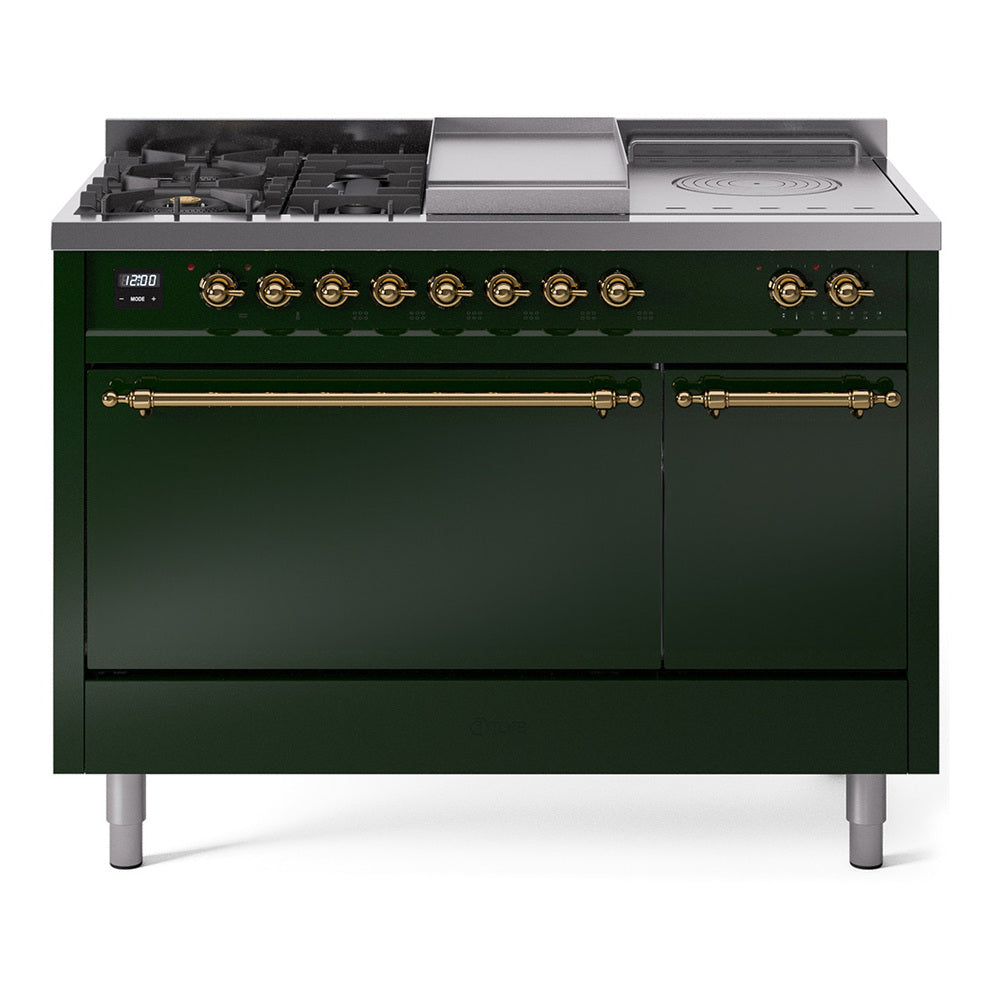 ILVE Nostalgie II 48" Dual Fuel Range with 5 Sealed Burners + Griddle + French Top Solid Door UP48FSQNMP