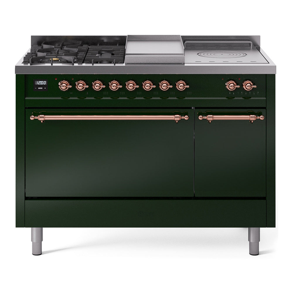 ILVE Nostalgie II 48" Dual Fuel Range with 5 Sealed Burners + Griddle + French Top Solid Door UP48FSQNMP