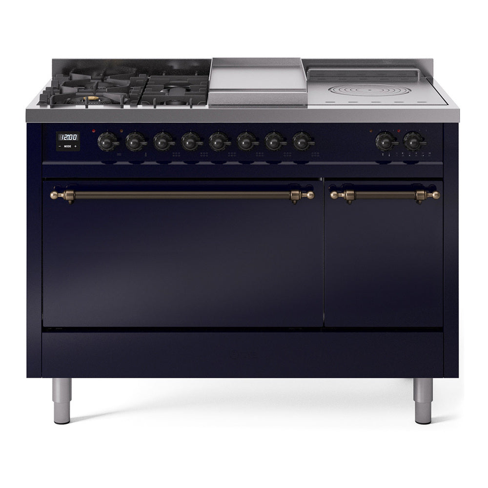 ILVE Nostalgie II 48" Dual Fuel Range with 5 Sealed Burners + Griddle + French Top Solid Door UP48FSQNMP