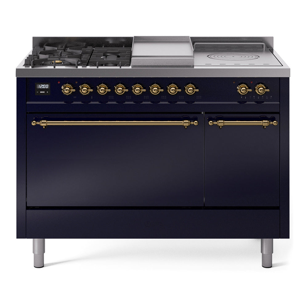 ILVE Nostalgie II 48" Dual Fuel Range with 5 Sealed Burners + Griddle + French Top Solid Door UP48FSQNMP