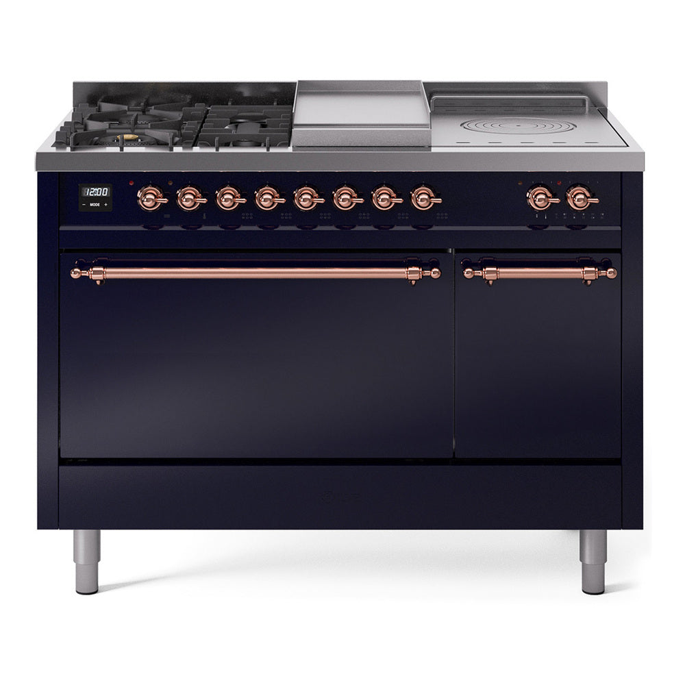 ILVE Nostalgie II 48" Dual Fuel Range with 5 Sealed Burners + Griddle + French Top Solid Door UP48FSQNMP