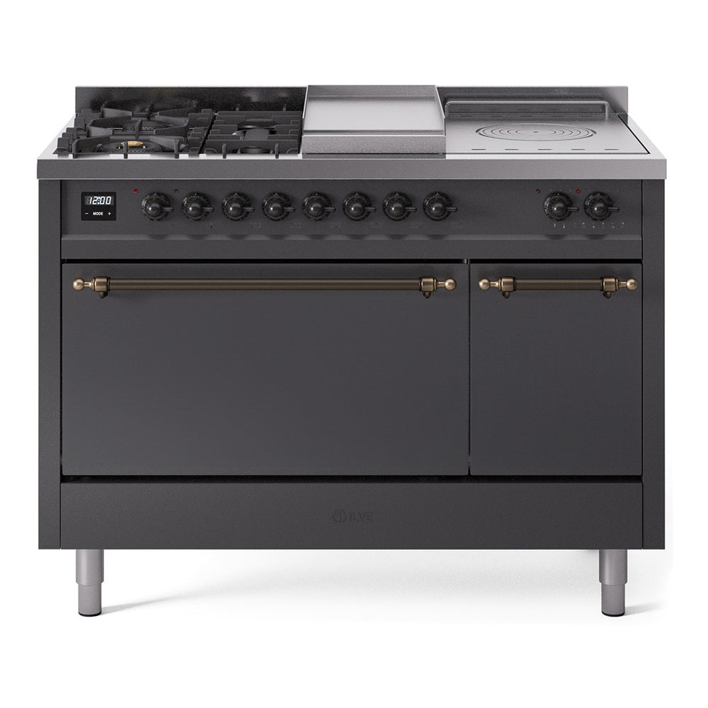 ILVE Nostalgie II 48" Dual Fuel Range with 5 Sealed Burners + Griddle + French Top Solid Door UP48FSQNMP