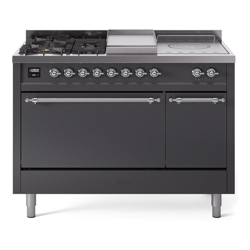 ILVE Nostalgie II 48" Dual Fuel Range with 5 Sealed Burners + Griddle + French Top Solid Door UP48FSQNMP