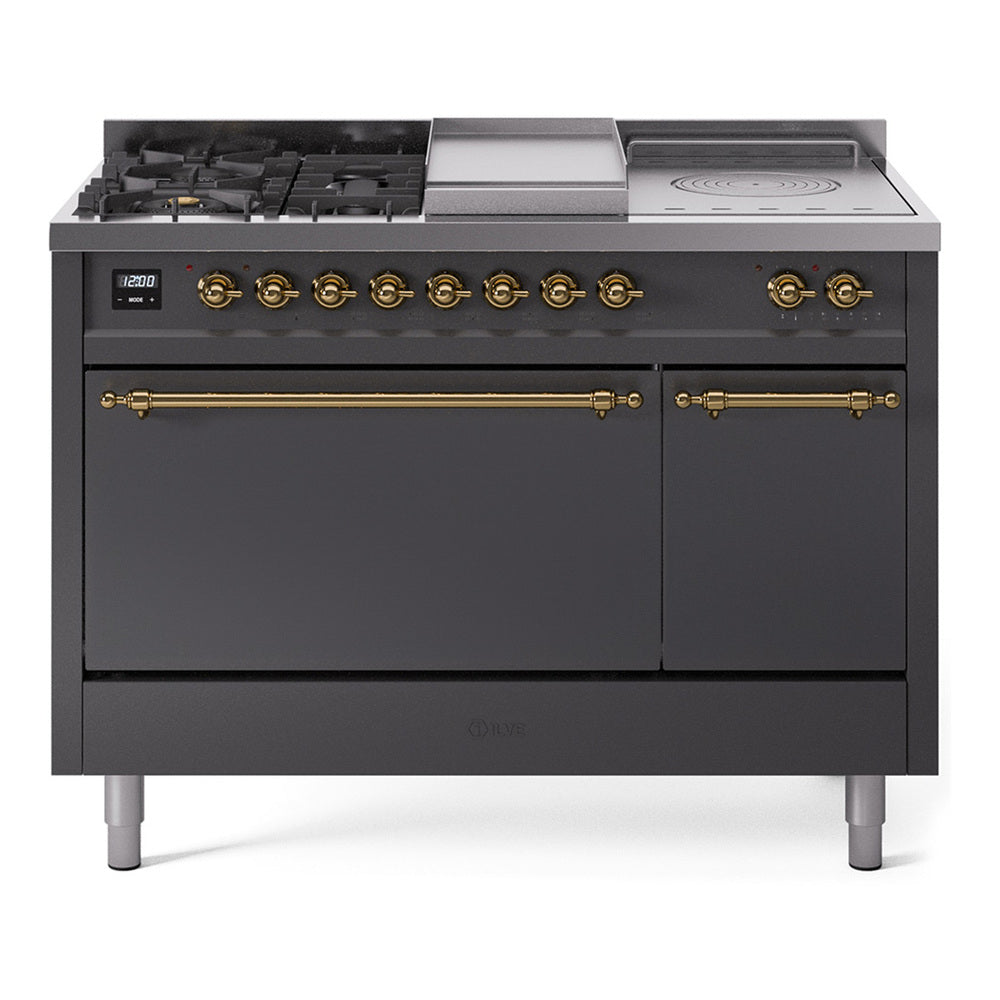 ILVE Nostalgie II 48" Dual Fuel Range with 5 Sealed Burners + Griddle + French Top Solid Door UP48FSQNMP
