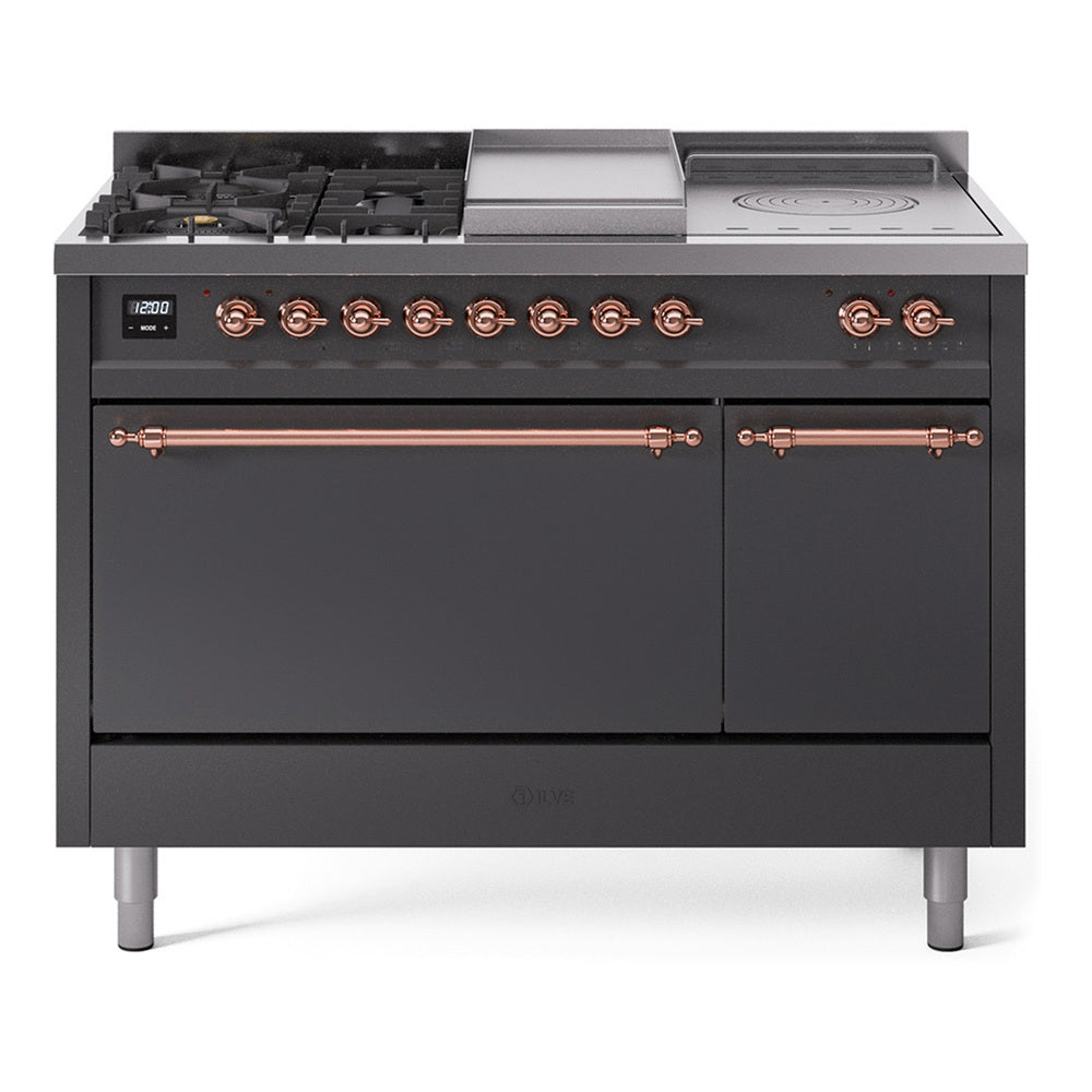 ILVE Nostalgie II 48" Dual Fuel Range with 5 Sealed Burners + Griddle + French Top Solid Door UP48FSQNMP