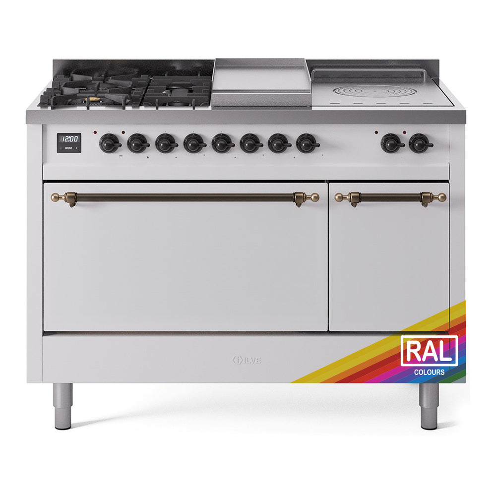 ILVE Nostalgie II 48" Dual Fuel Range with 5 Sealed Burners + Griddle + French Top Solid Door UP48FSQNMP