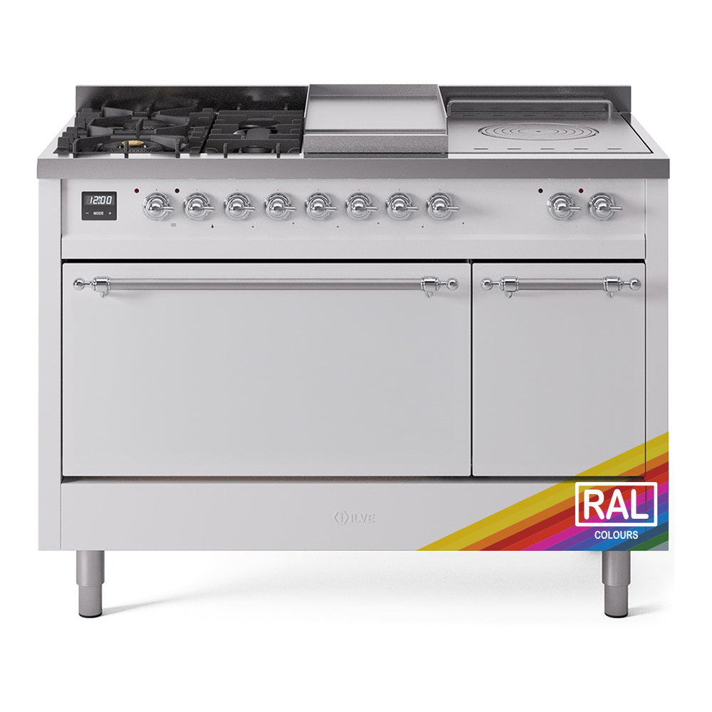 ILVE Nostalgie II 48" Dual Fuel Range with 5 Sealed Burners + Griddle + French Top Solid Door UP48FSQNMP