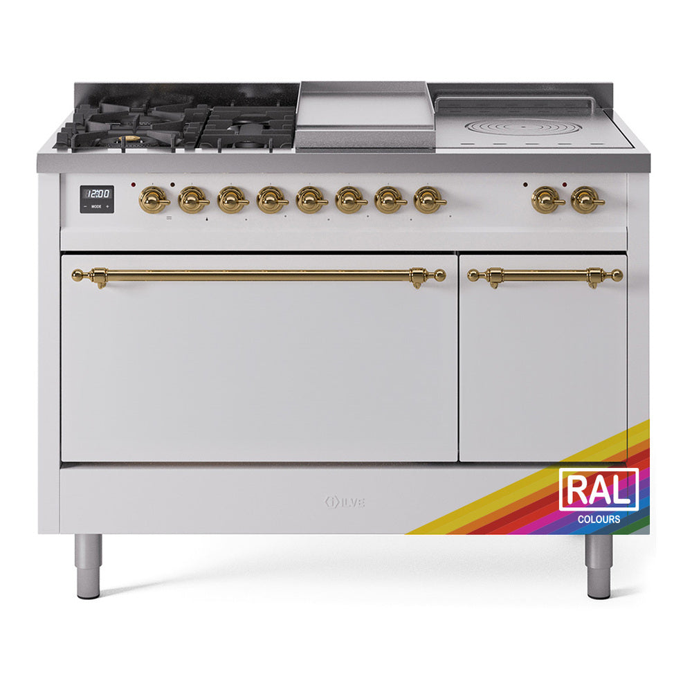 ILVE Nostalgie II 48" Dual Fuel Range with 5 Sealed Burners + Griddle + French Top Solid Door UP48FSQNMP