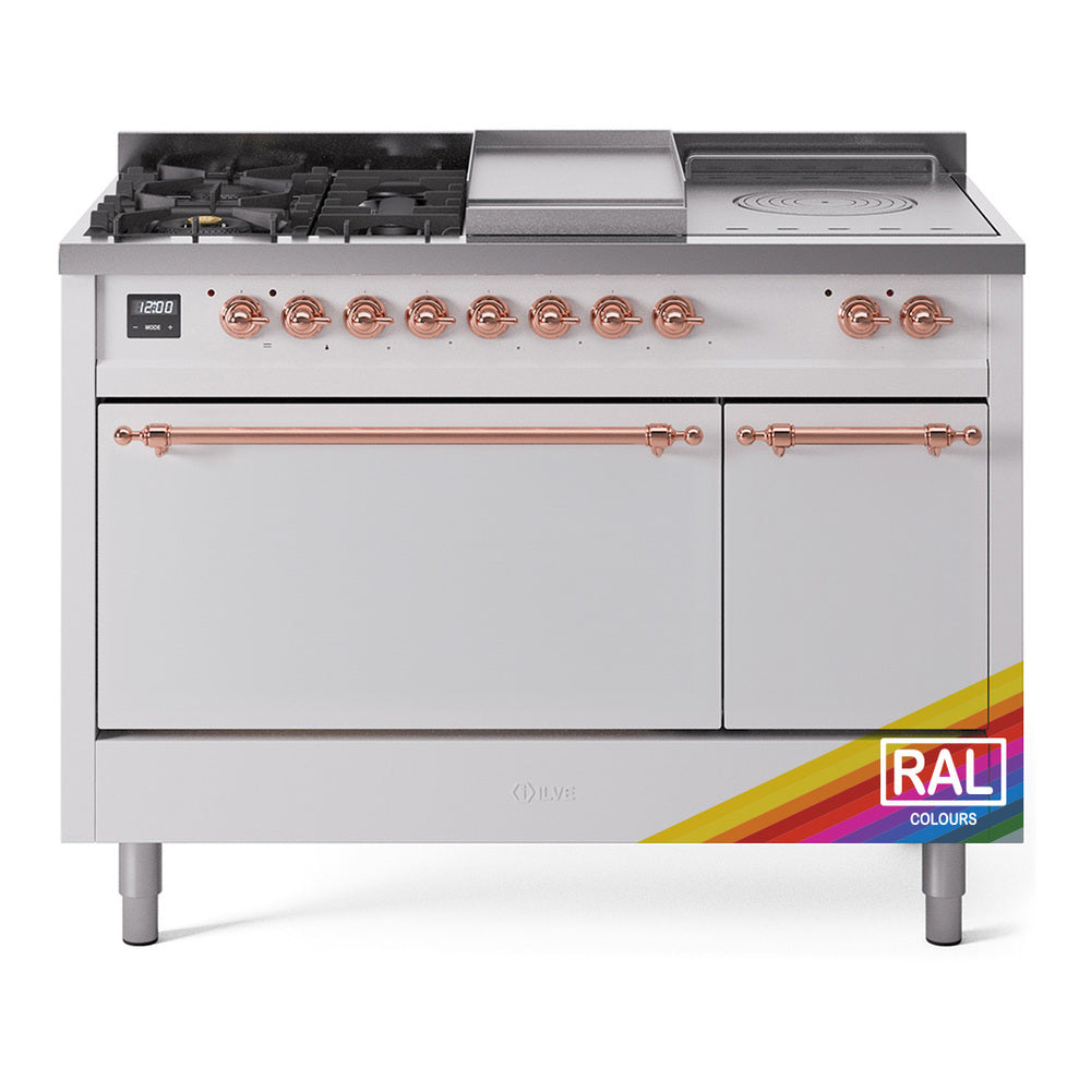 ILVE Nostalgie II 48" Dual Fuel Range with 5 Sealed Burners + Griddle + French Top Solid Door UP48FSQNMP