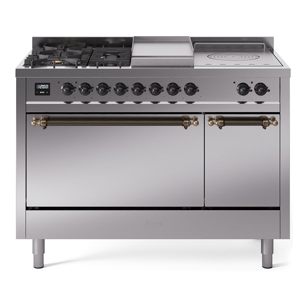 ILVE Nostalgie II 48" Dual Fuel Range with 5 Sealed Burners + Griddle + French Top Solid Door UP48FSQNMP