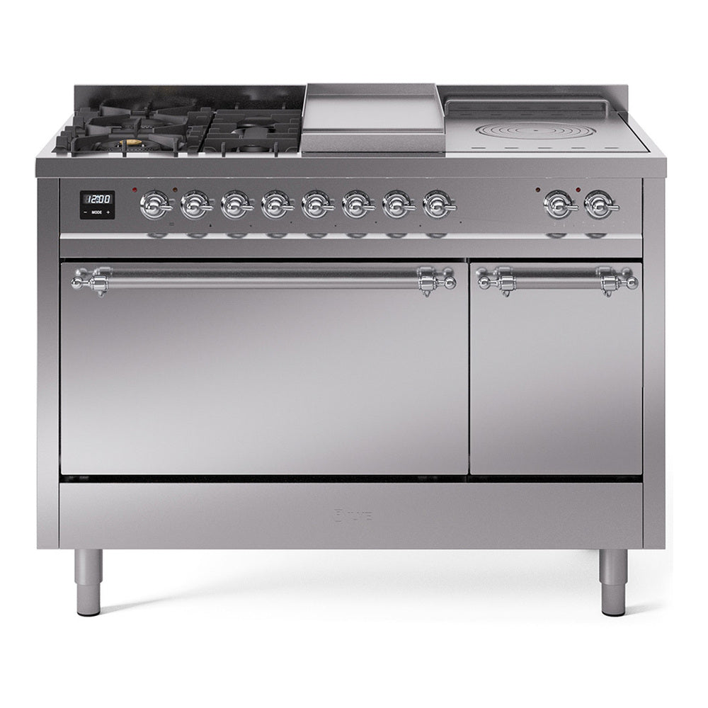 ILVE Nostalgie II 48" Dual Fuel Range with 5 Sealed Burners + Griddle + French Top Solid Door UP48FSQNMP