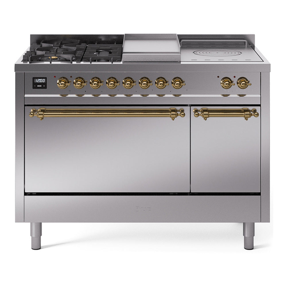 ILVE Nostalgie II 48" Dual Fuel Range with 5 Sealed Burners + Griddle + French Top Solid Door UP48FSQNMP