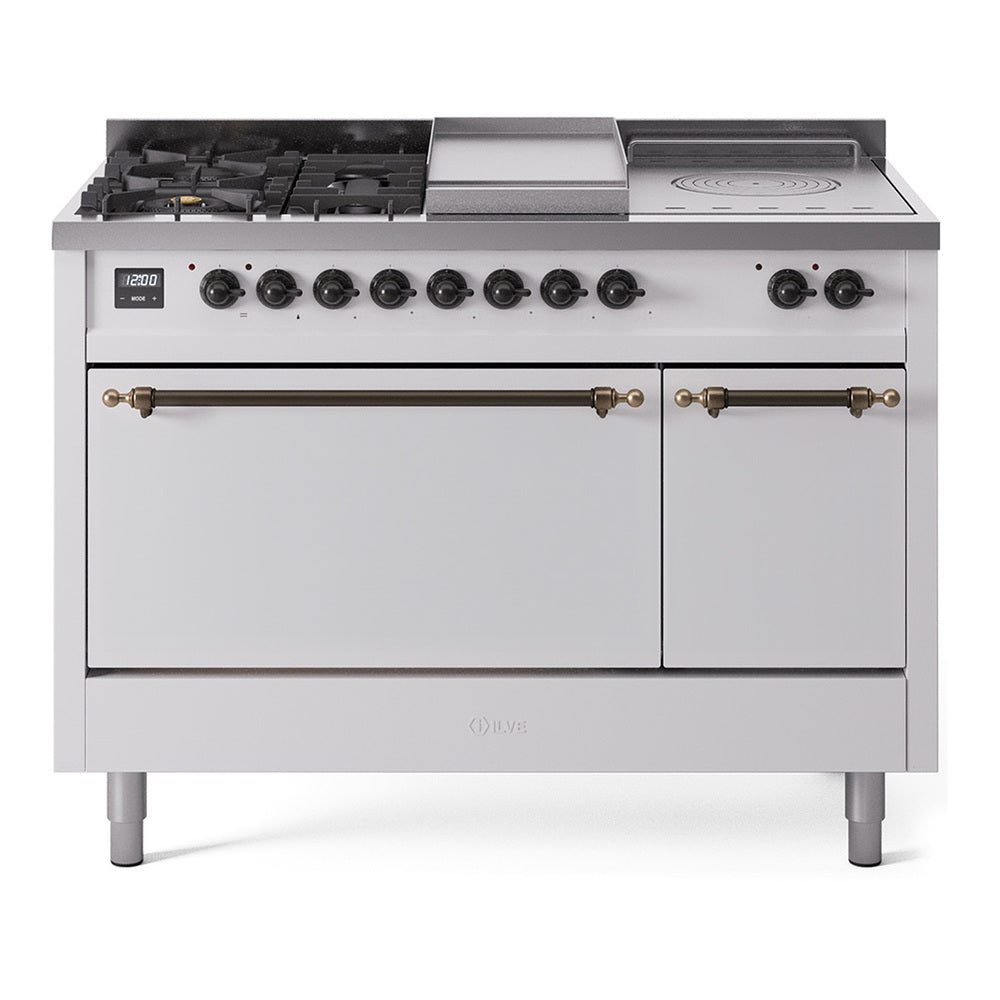 ILVE Nostalgie II 48" Dual Fuel Range with 5 Sealed Burners + Griddle + French Top Solid Door UP48FSQNMP