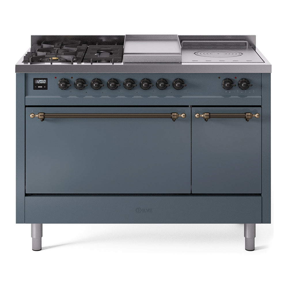 ILVE Nostalgie II 48" Dual Fuel Range with 5 Sealed Burners + Griddle + French Top Solid Door UP48FSQNMP