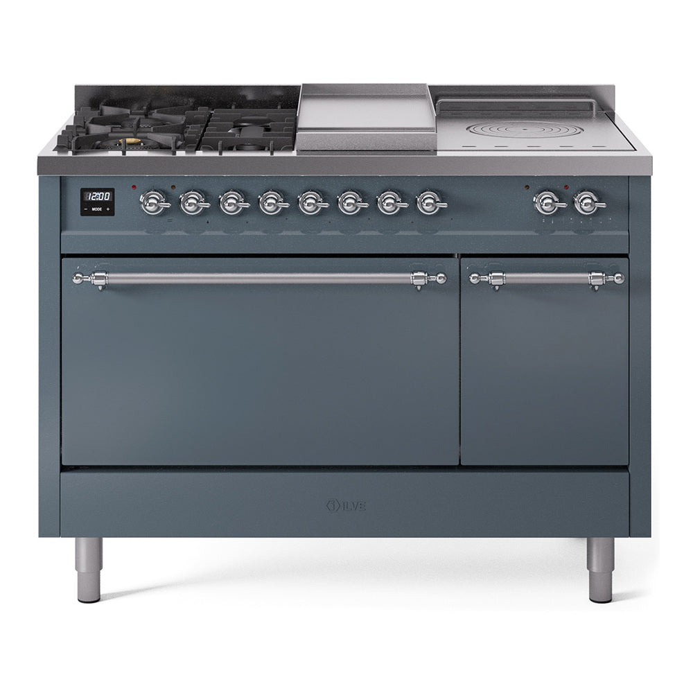 ILVE Nostalgie II 48" Dual Fuel Range with 5 Sealed Burners + Griddle + French Top Solid Door UP48FSQNMP