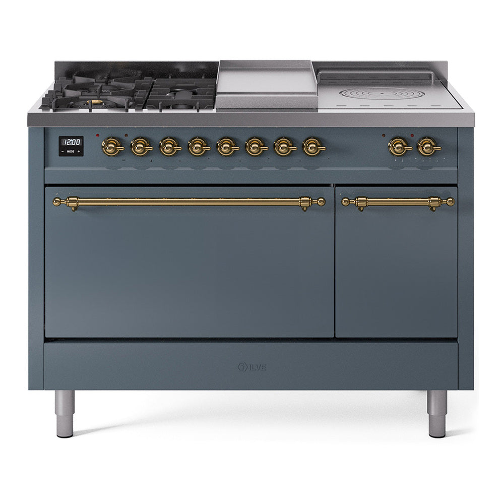 ILVE Nostalgie II 48" Dual Fuel Range with 5 Sealed Burners + Griddle + French Top Solid Door UP48FSQNMP