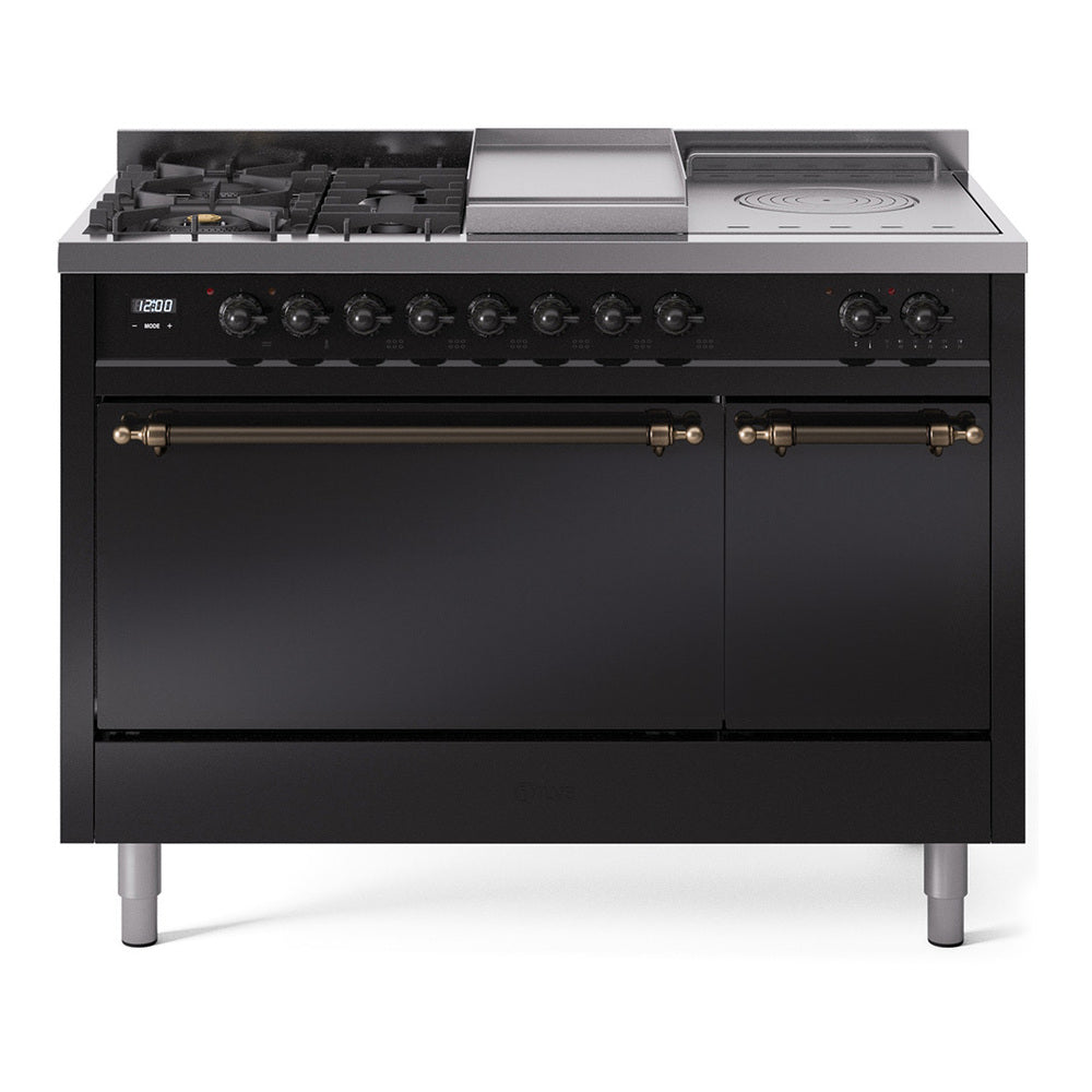 ILVE Nostalgie II 48" Dual Fuel Range with 5 Sealed Burners + Griddle + French Top Solid Door UP48FSQNMP