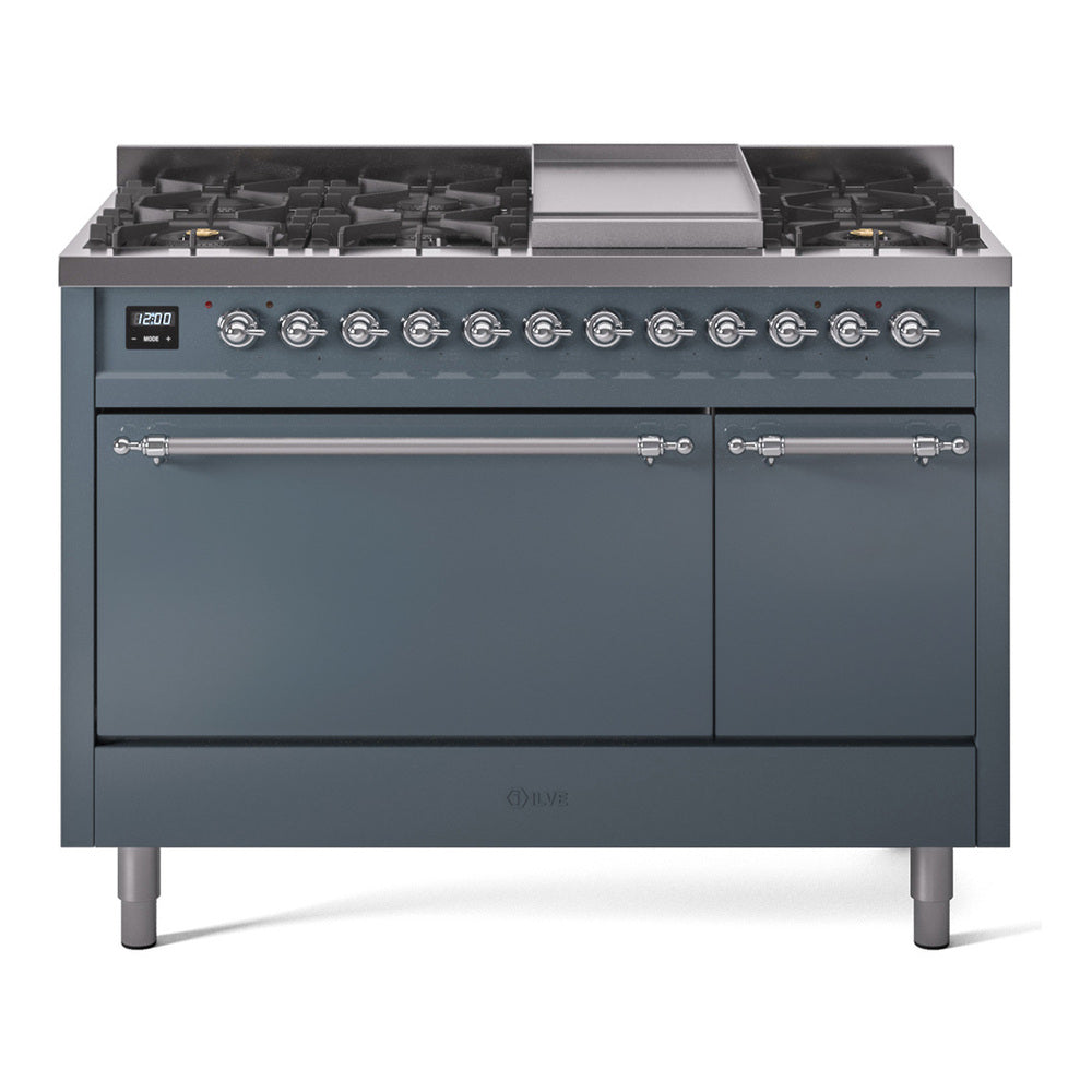 ILVE Nostalgie II 48" Dual Fuel Range with 8 Sealed Burners + Griddle Solid Door UP48FQNMP