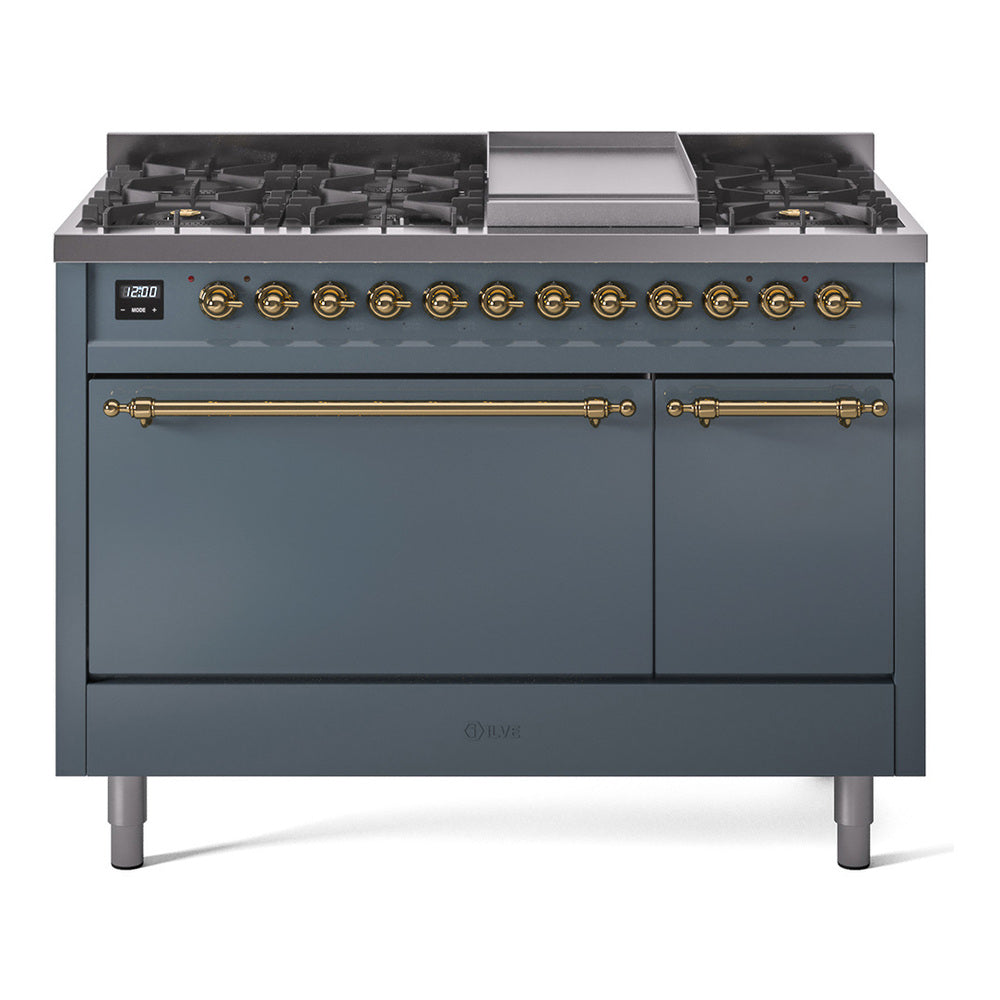 ILVE Nostalgie II 48" Dual Fuel Range with 8 Sealed Burners + Griddle Solid Door UP48FQNMP