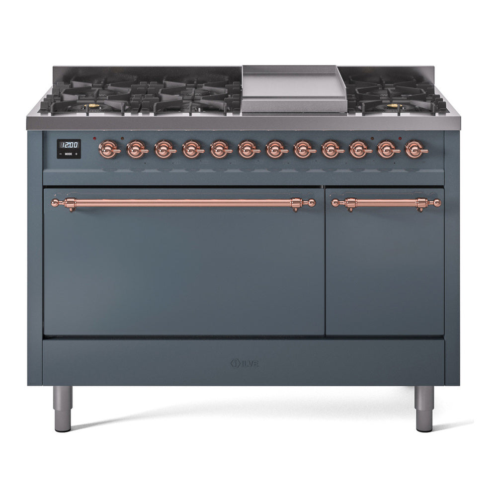 ILVE Nostalgie II 48" Dual Fuel Range with 8 Sealed Burners + Griddle Solid Door UP48FQNMP