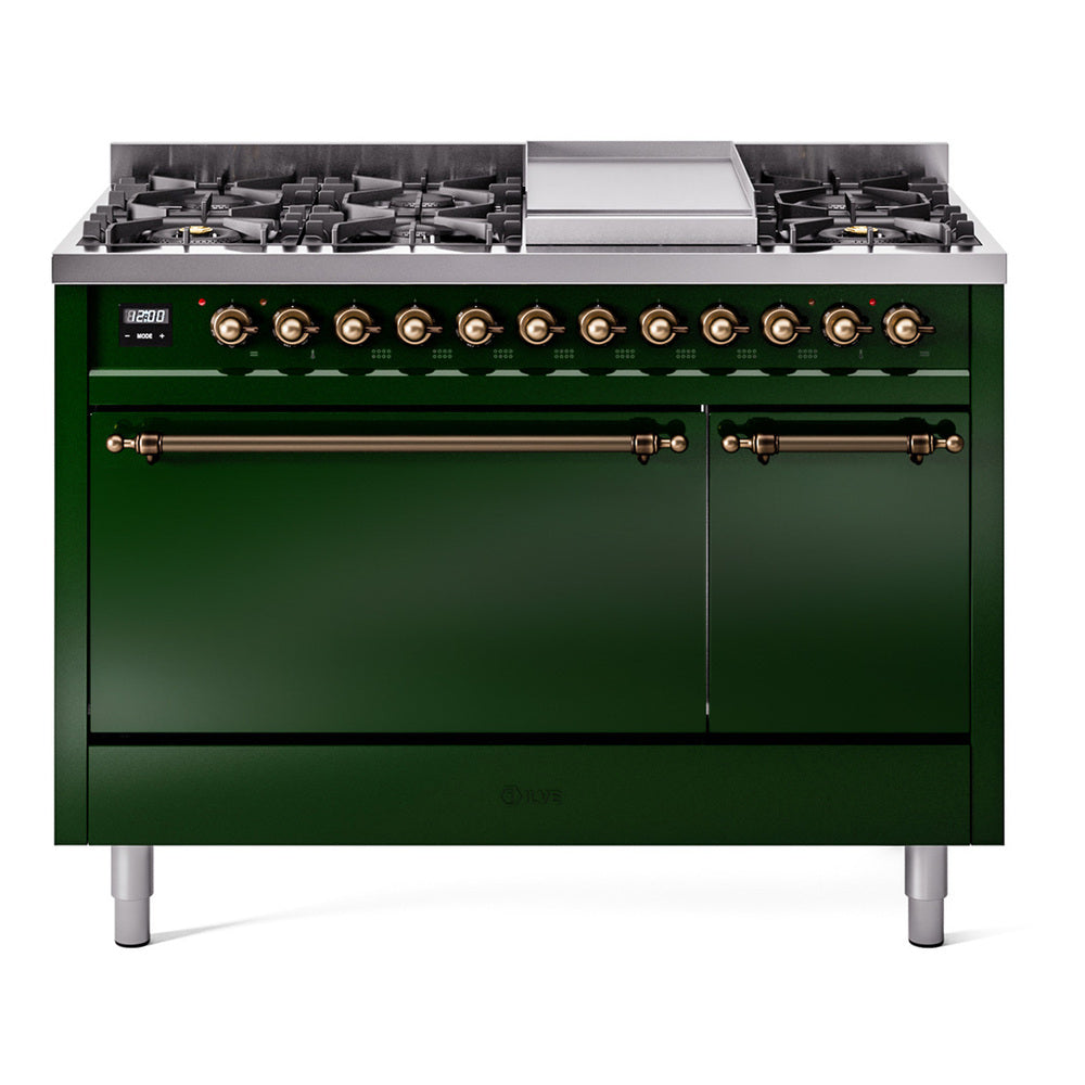 ILVE Nostalgie II 48" Dual Fuel Range with 8 Sealed Burners + Griddle Solid Door UP48FQNMP