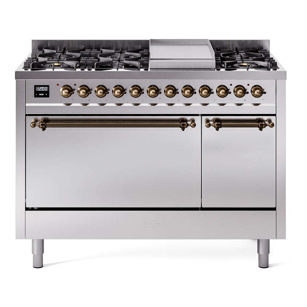 ILVE Nostalgie II 48" Dual Fuel Range with 8 Sealed Burners + Griddle Solid Door UP48FQNMP