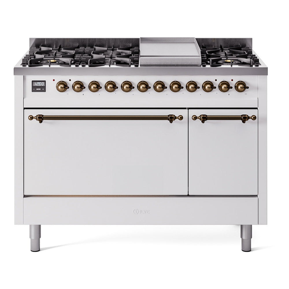 ILVE Nostalgie II 48" Dual Fuel Range with 8 Sealed Burners + Griddle Solid Door UP48FQNMP