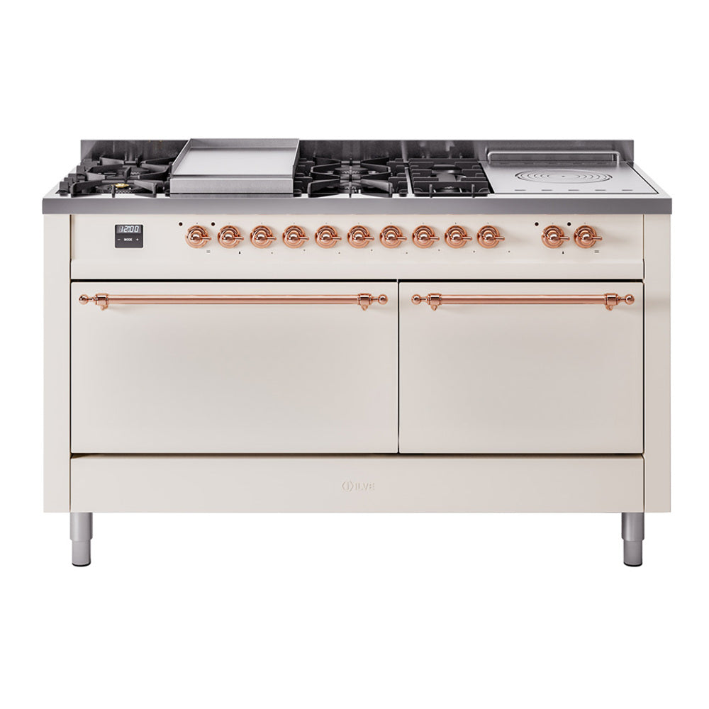 ILVE Nostalgie II 60" Dual Fuel Range with 7 Sealed Burners + Griddle + French Top Solid Door UP60FSQNMP