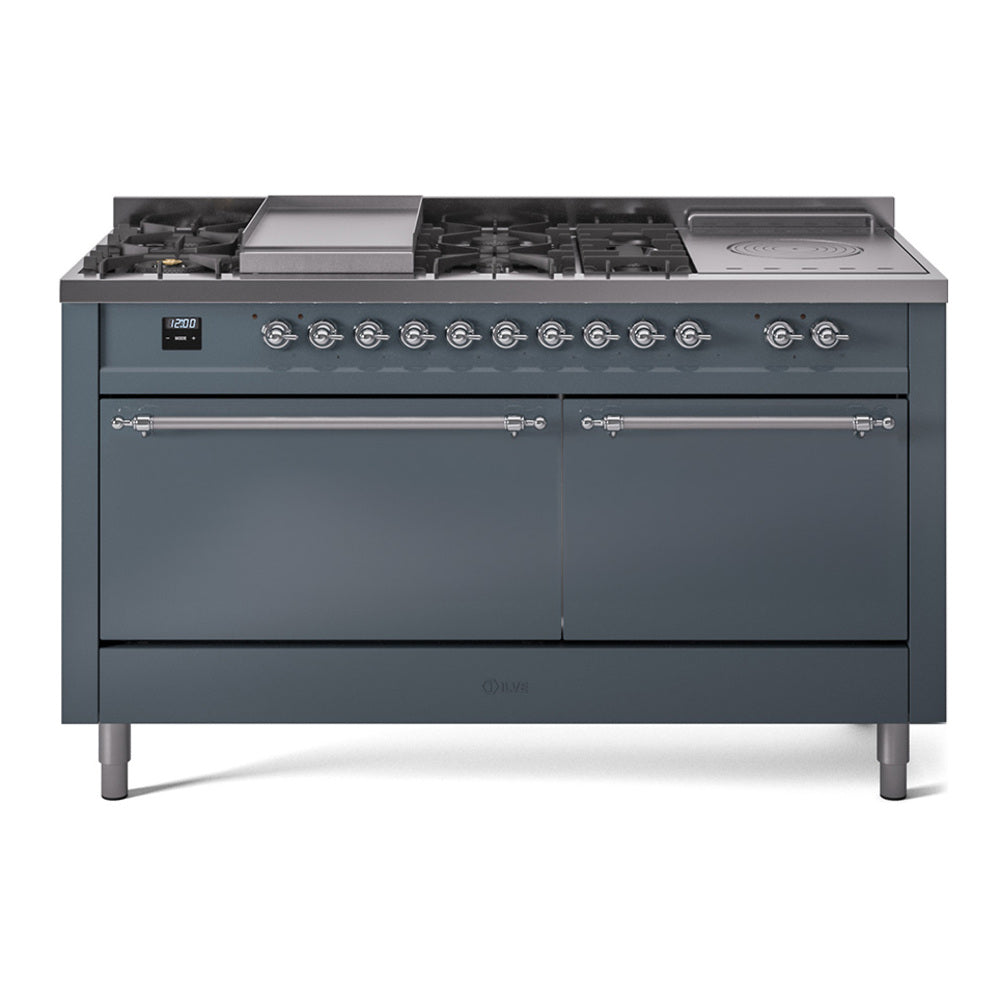 ILVE Nostalgie II 60" Dual Fuel Range with 7 Sealed Burners + Griddle + French Top Solid Door UP60FSQNMP