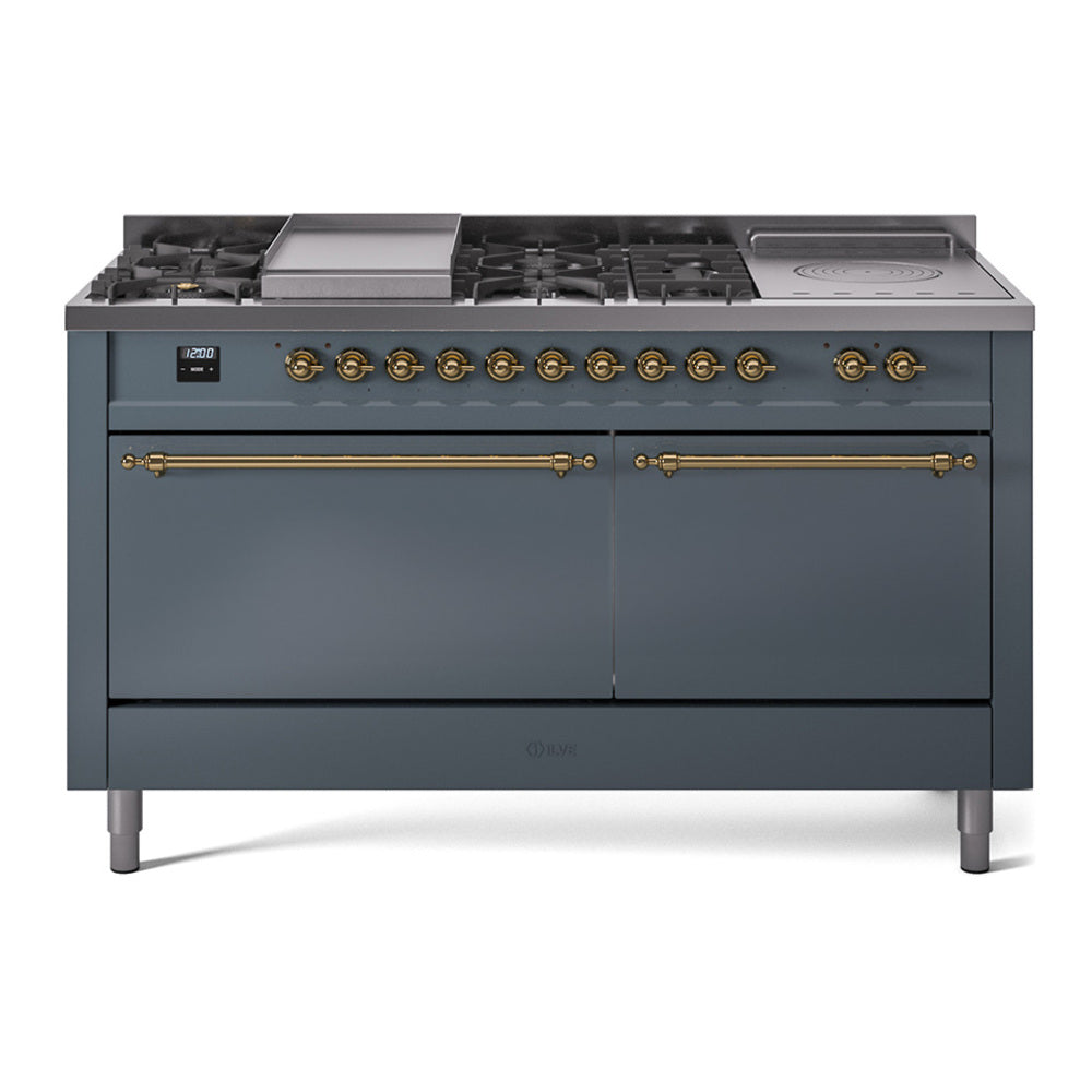 ILVE Nostalgie II 60" Dual Fuel Range with 7 Sealed Burners + Griddle + French Top Solid Door UP60FSQNMP