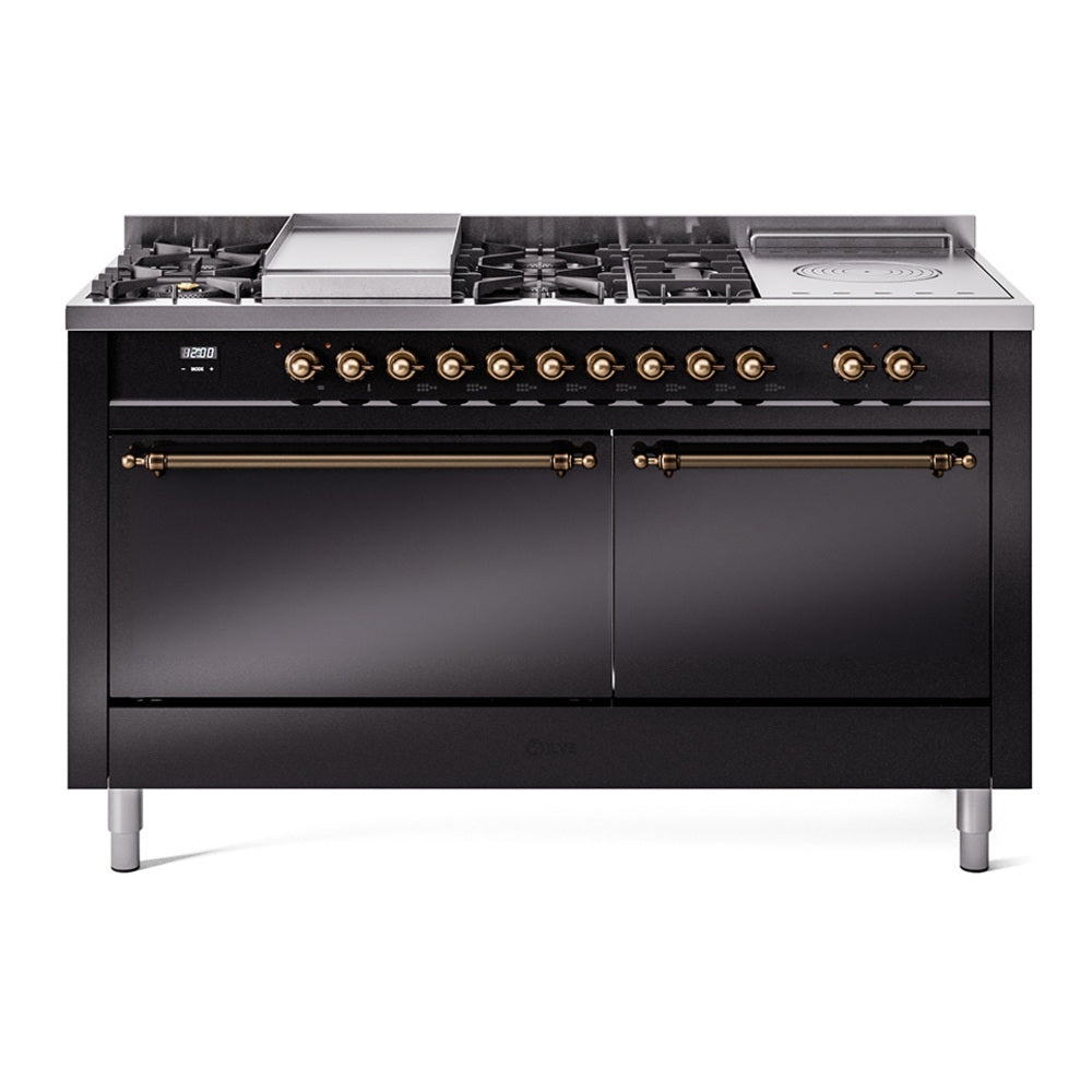 ILVE Nostalgie II 60" Dual Fuel Range with 7 Sealed Burners + Griddle + French Top Solid Door UP60FSQNMP