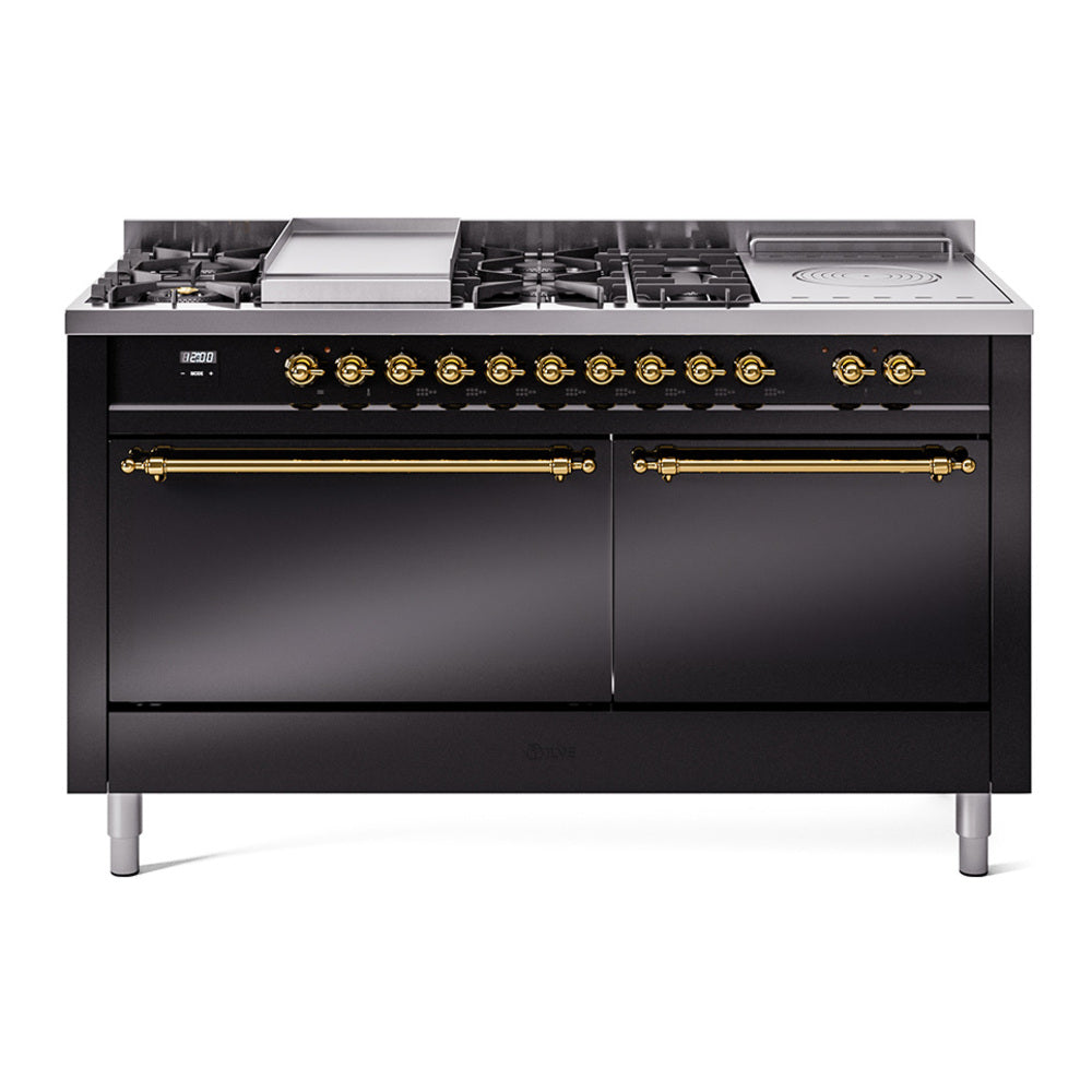 ILVE Nostalgie II 60" Dual Fuel Range with 7 Sealed Burners + Griddle + French Top Solid Door UP60FSQNMP