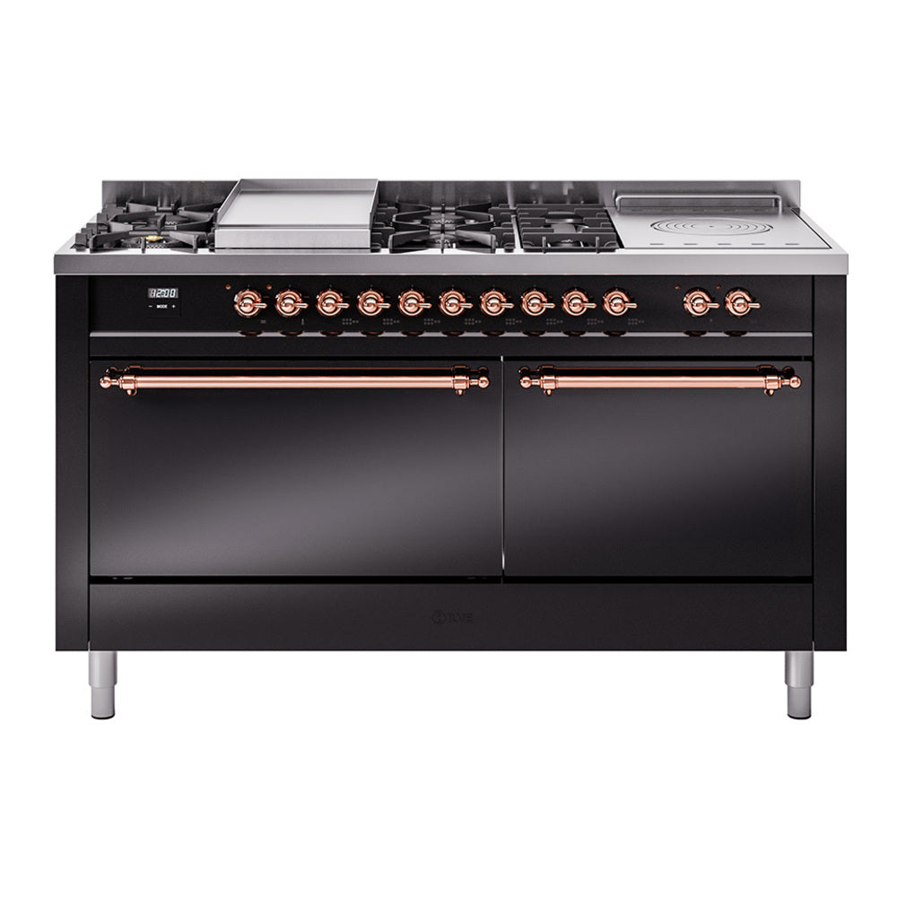ILVE Nostalgie II 60" Dual Fuel Range with 7 Sealed Burners + Griddle + French Top Solid Door UP60FSQNMP