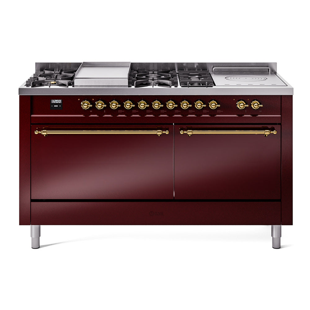 ILVE Nostalgie II 60" Dual Fuel Range with 7 Sealed Burners + Griddle + French Top Solid Door UP60FSQNMP