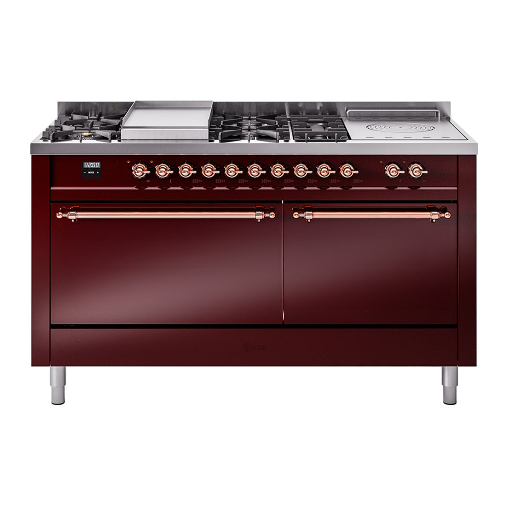 ILVE Nostalgie II 60" Dual Fuel Range with 7 Sealed Burners + Griddle + French Top Solid Door UP60FSQNMP
